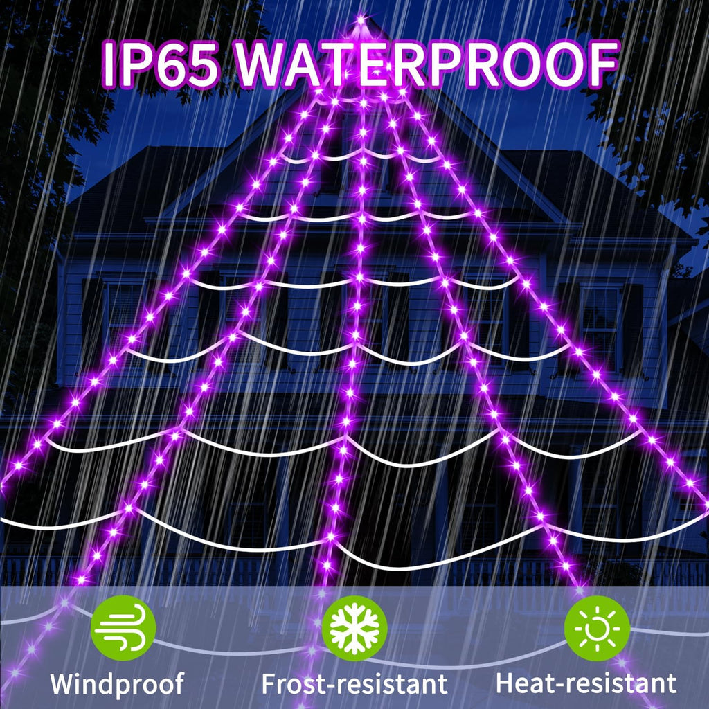 Halloween Spider Web Lights | 23FT with 350 LED, 6.6FT Giant Spider & 8 Modes for Outdoor Haunted House Decor