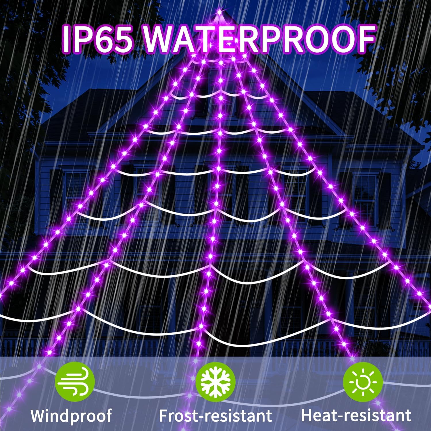 Halloween Spider Web Lights | 23FT with 350 LED, 6.6FT Giant Spider & 8 Modes for Outdoor Haunted House Decor