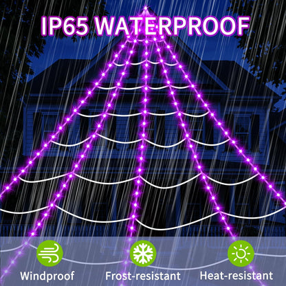 Halloween Spider Web Lights | 23FT with 350 LED, 6.6FT Giant Spider & 8 Modes for Outdoor Haunted House Decor