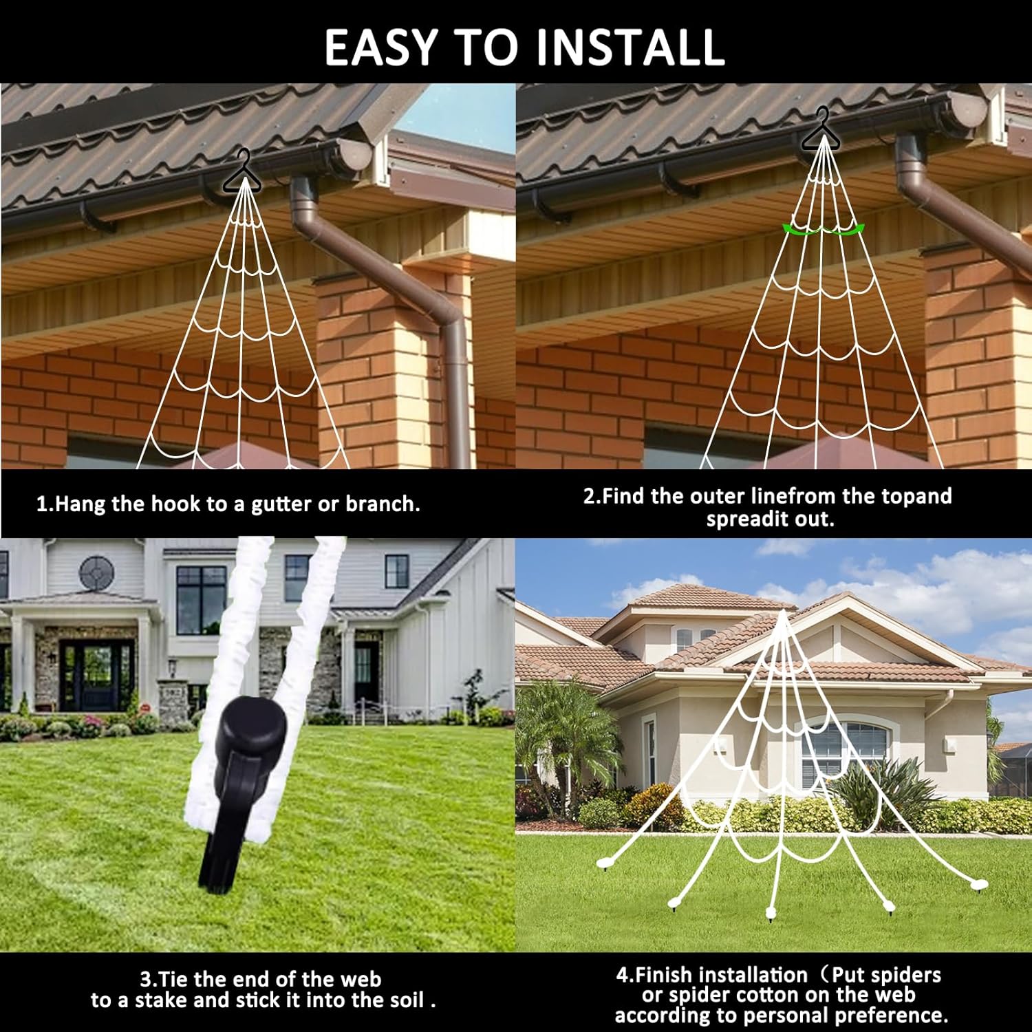16.4 FT Giant Halloween Spider Web Lights | 550 LED, Waterproof & 8 Lighting Modes for Outdoor Yard Decorations