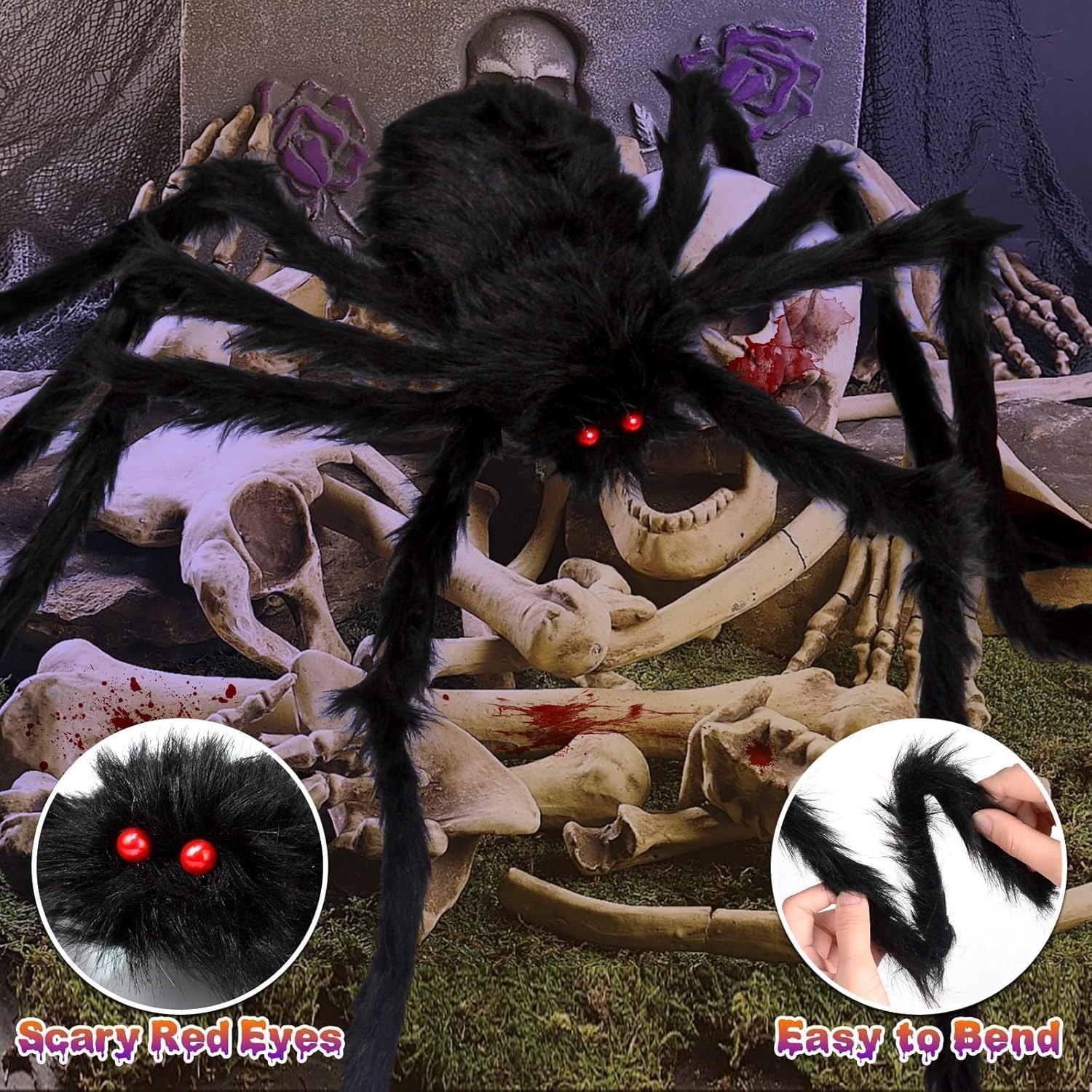 Giant Halloween Spider Web with Fake Spider | 200" Triangular Web & 59" Scary Spider for Indoor Outdoor Decorations