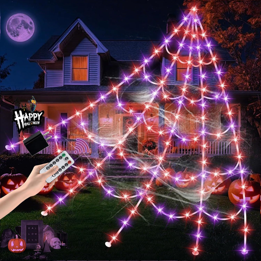 16.4 FT Giant Halloween Spider Web Lights | 550 LED, Waterproof & 8 Lighting Modes for Outdoor Yard Decorations