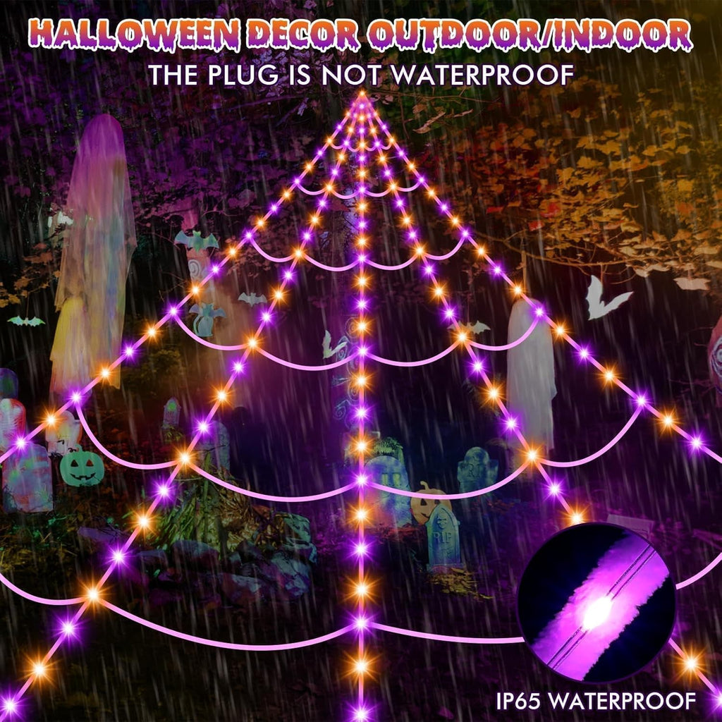 Giant Halloween Spider Web with Fake Spider | 200" Triangular Web & 59" Scary Spider for Indoor Outdoor Decorations