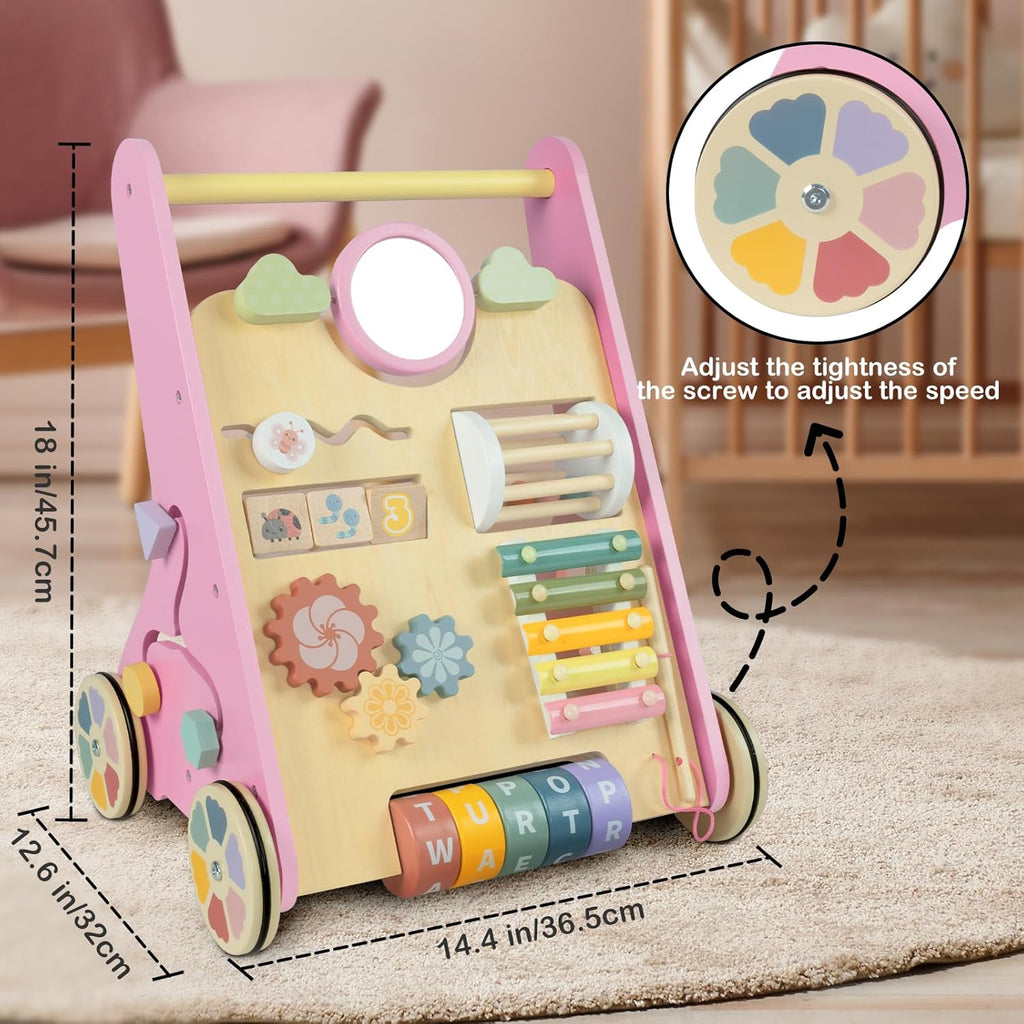 Wooden Baby Walker | 10-in-1 Activity Center with Adjustable Speed & Storage for Toddlers' First Steps and Motor Skill Development