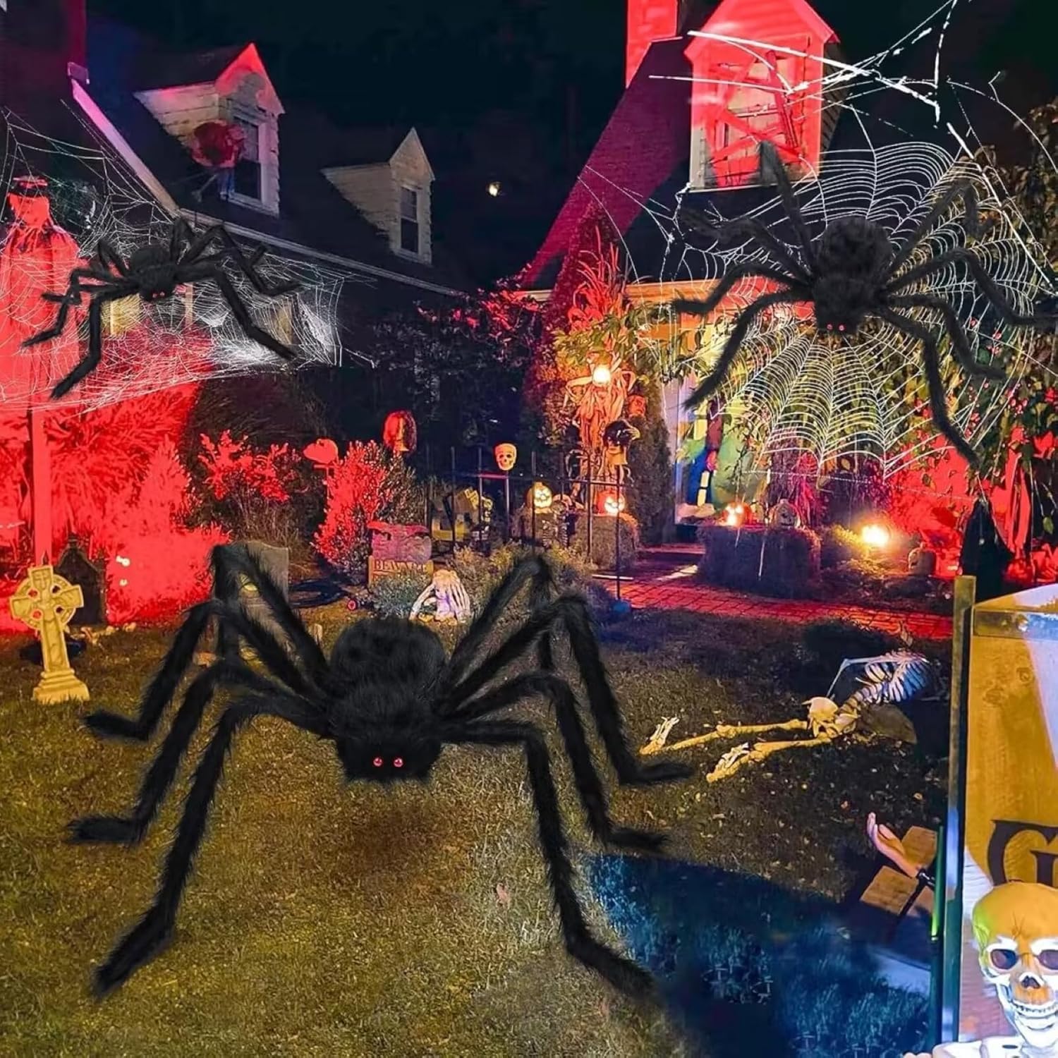 Halloween Spider Web Lights | 23FT with 350 LED, 6.6FT Giant Spider & 8 Modes for Outdoor Haunted House Decor