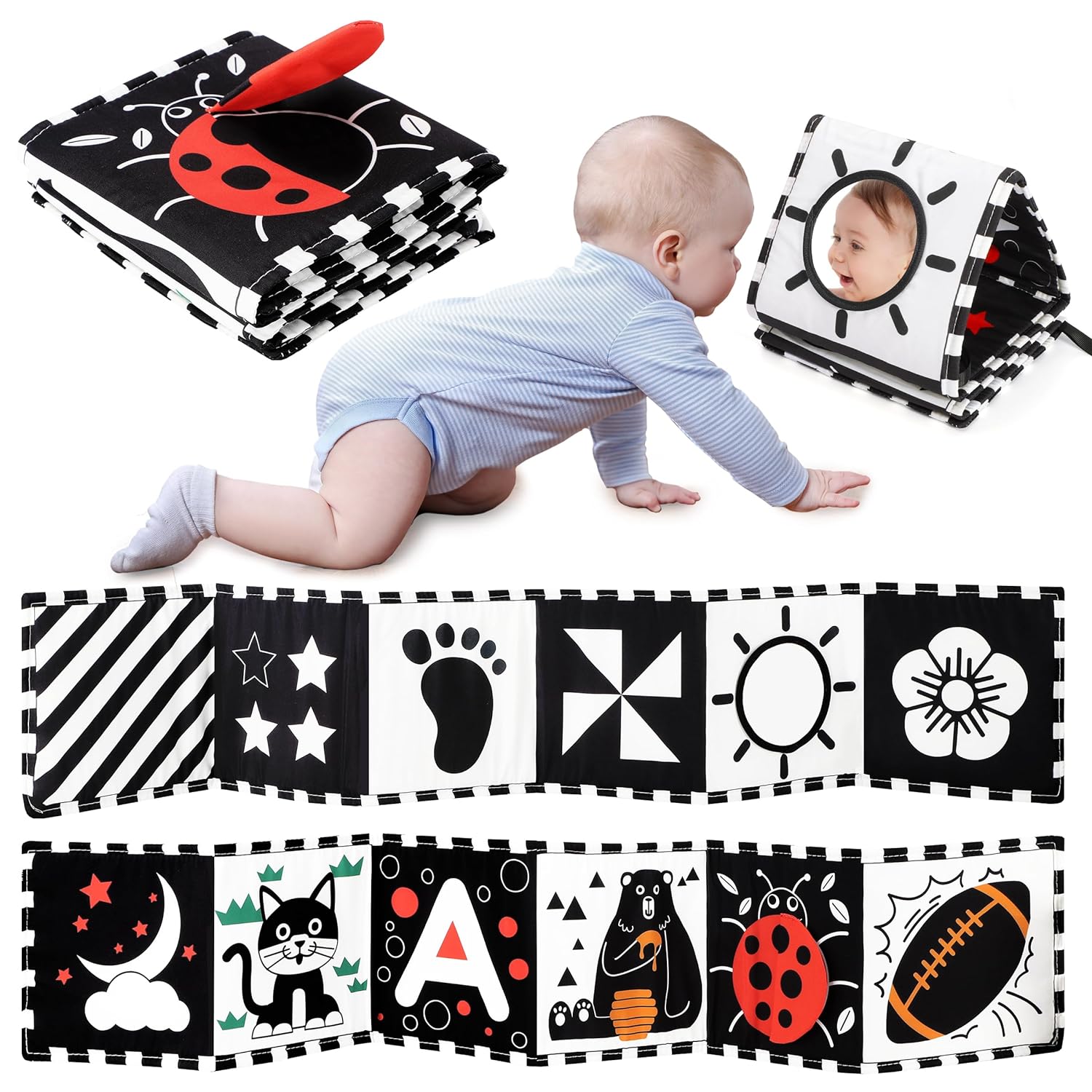 Montessori Baby Sensory Book | Black and White Infant Toys, Safe Materials & Ideal for Visual Development in Infants