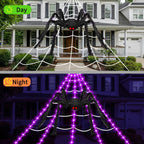 Halloween Spider Web Lights | 23FT with 350 LED, 6.6FT Giant Spider & 8 Modes for Outdoor Haunted House Decor