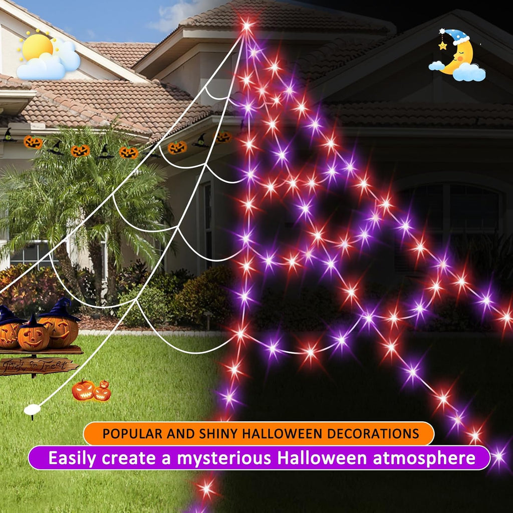 16.4 FT Giant Halloween Spider Web Lights | 550 LED, Waterproof & 8 Lighting Modes for Outdoor Yard Decorations