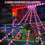 Giant Halloween Spider Web with Fake Spider | 200" Triangular Web & 59" Scary Spider for Indoor Outdoor Decorations