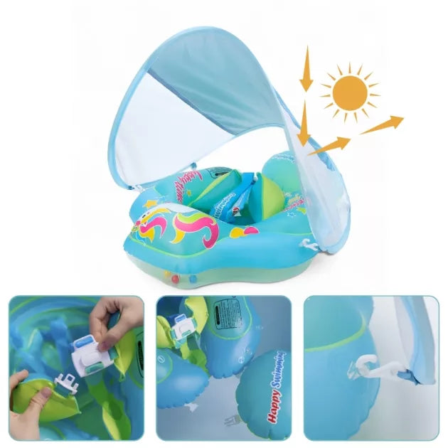 Baby Swim Float with Sunshade Canopy | Safety Buckle, Quick-Drying & Ideal for Infants 3-36 Months