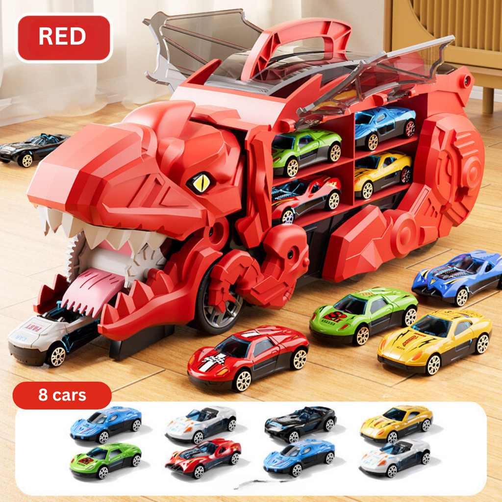 Dinosaur Toy Transporter Truck Playset | 2-in-1 Dino & Car Storage for Boys 3–5 – Includes Mini Cars & Jurassic Figures