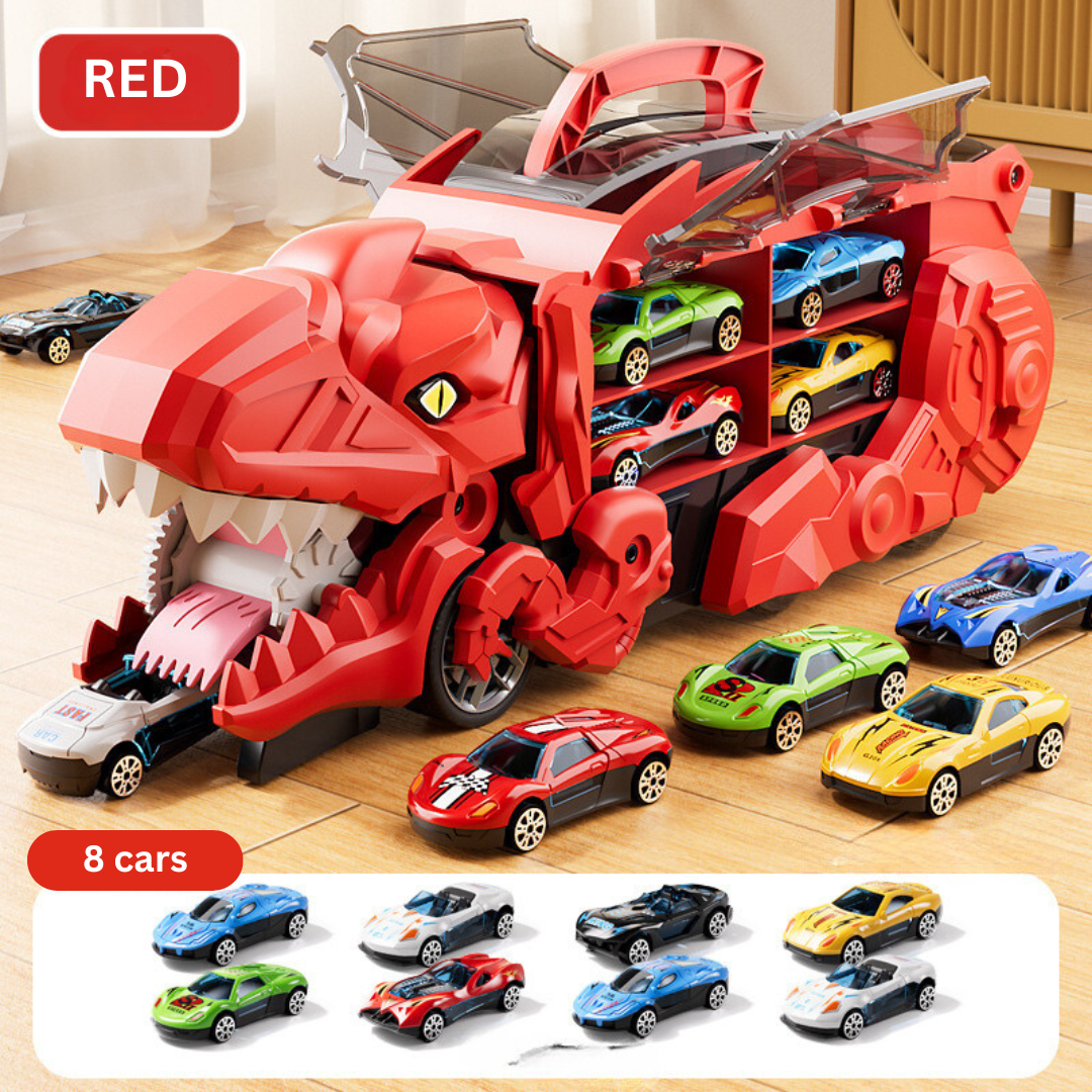 Dinosaur Toy Transporter Truck Playset | 2-in-1 Dino & Car Storage for Boys 3–5 – Includes Mini Cars & Jurassic Figures