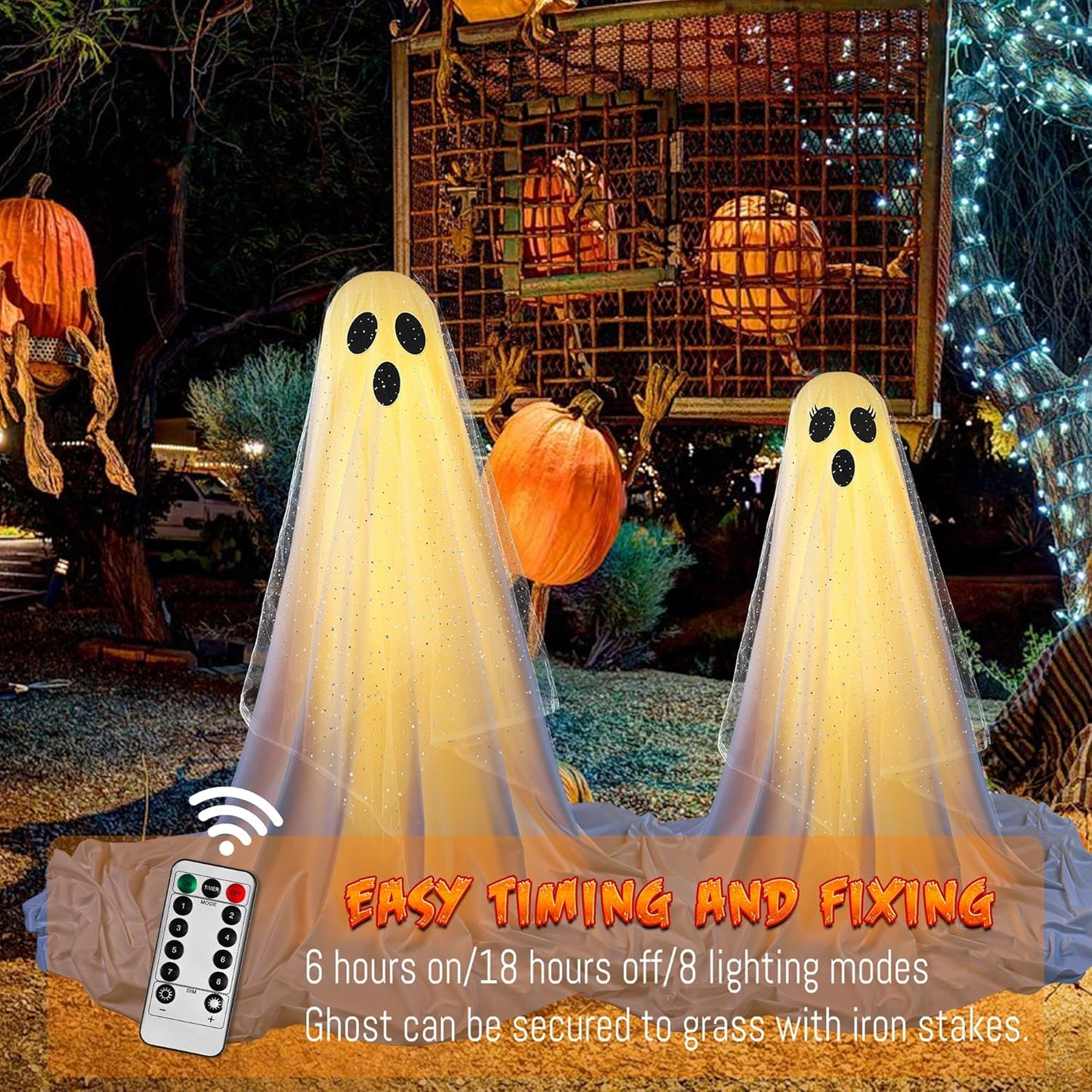 Halloween Ghost Decorations | Remote Control String Lights for Outdoor and Indoor Parties, Perfect for Yards, Gardens & Lawn Displays