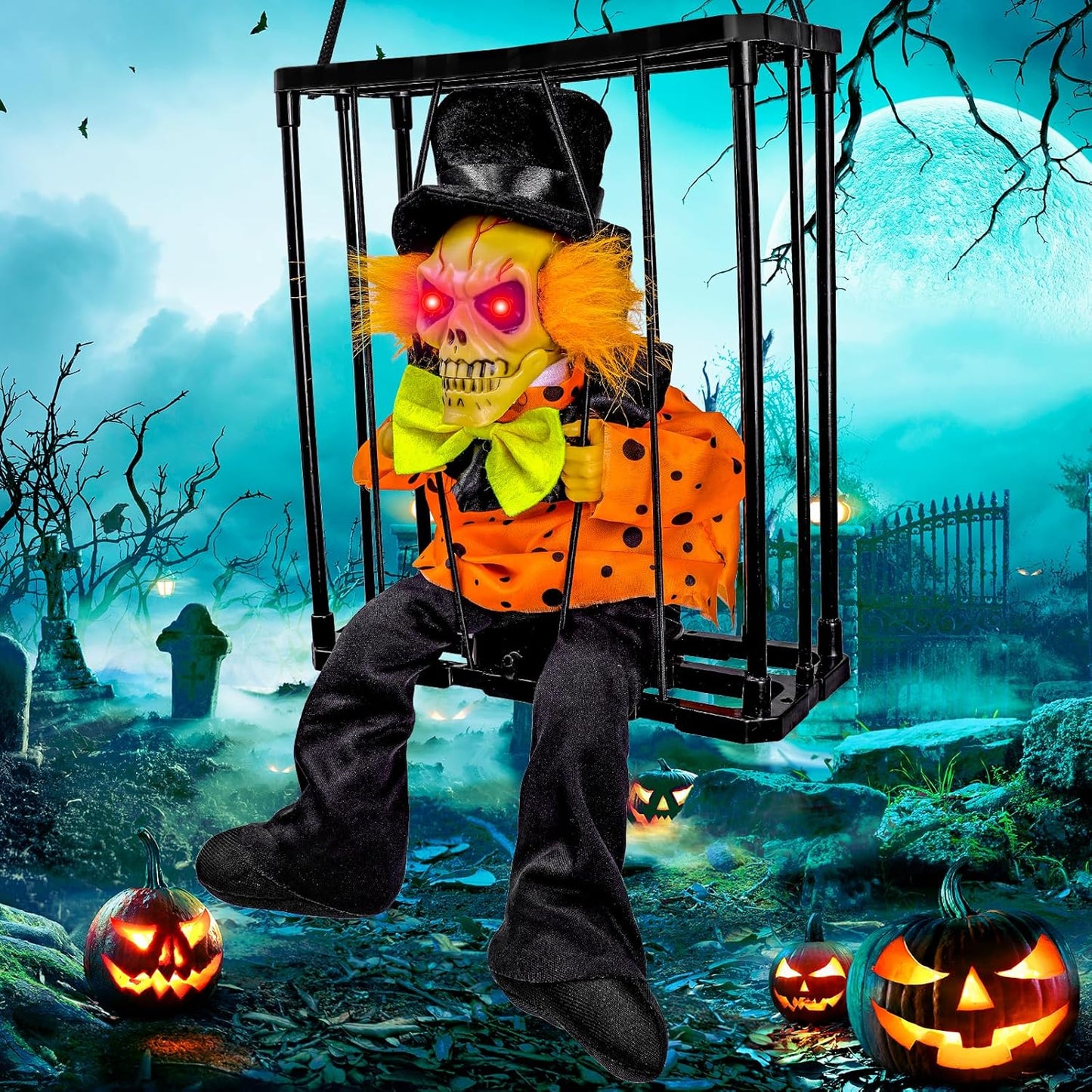 Halloween Animated Screaming Ghost Decoration | Motion Sensor Skull Prisoner with Light Up Eyes for Indoor & Outdoor Halloween Decor