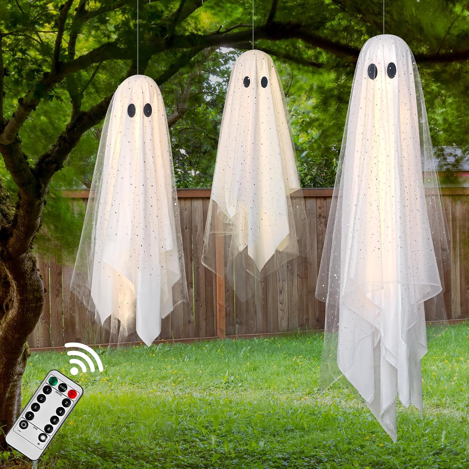 Halloween Ghost Decorations | Remote Control String Lights for Outdoor and Indoor Parties, Perfect for Yards, Gardens & Lawn Displays