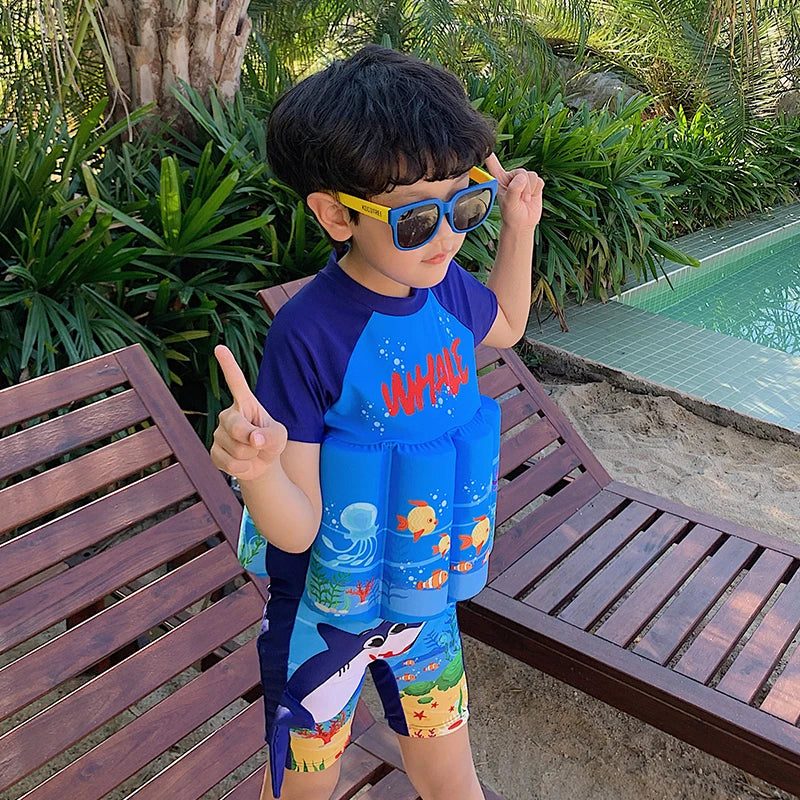 Kids Buoyancy Floating Swimsuit | Cartoon Print, Rash Guard Protection & One-Piece Design for Safe Swimming Fun