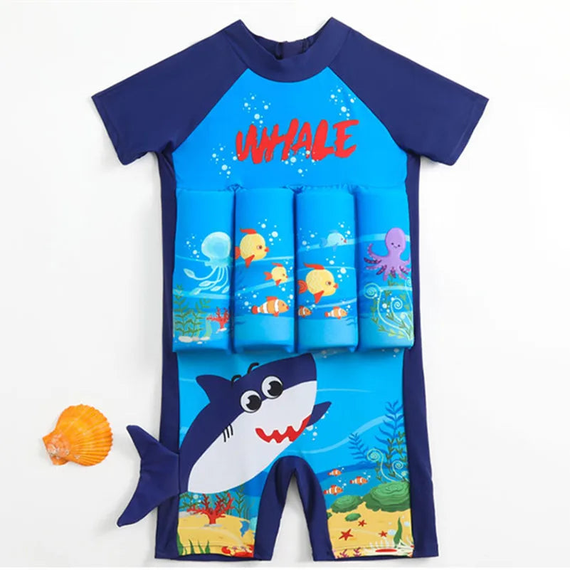 Kids Buoyancy Floating Swimsuit | Cartoon Print, Rash Guard Protection & One-Piece Design for Safe Swimming Fun