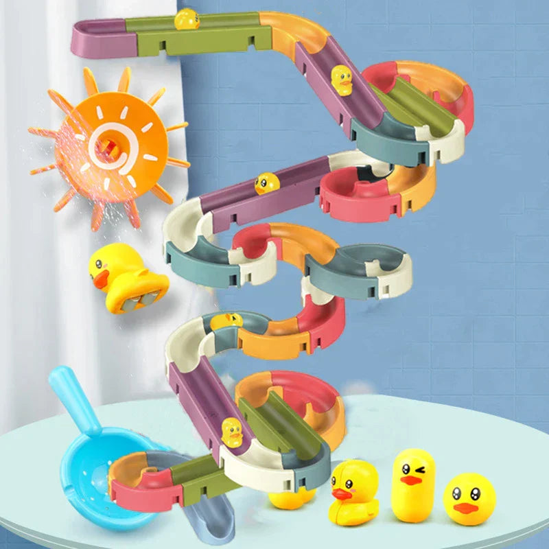 Sensory Bath Toy for Toddlers – Duck Slide Water Track with Moving Ducks for Fun Cause-and-Effect Play