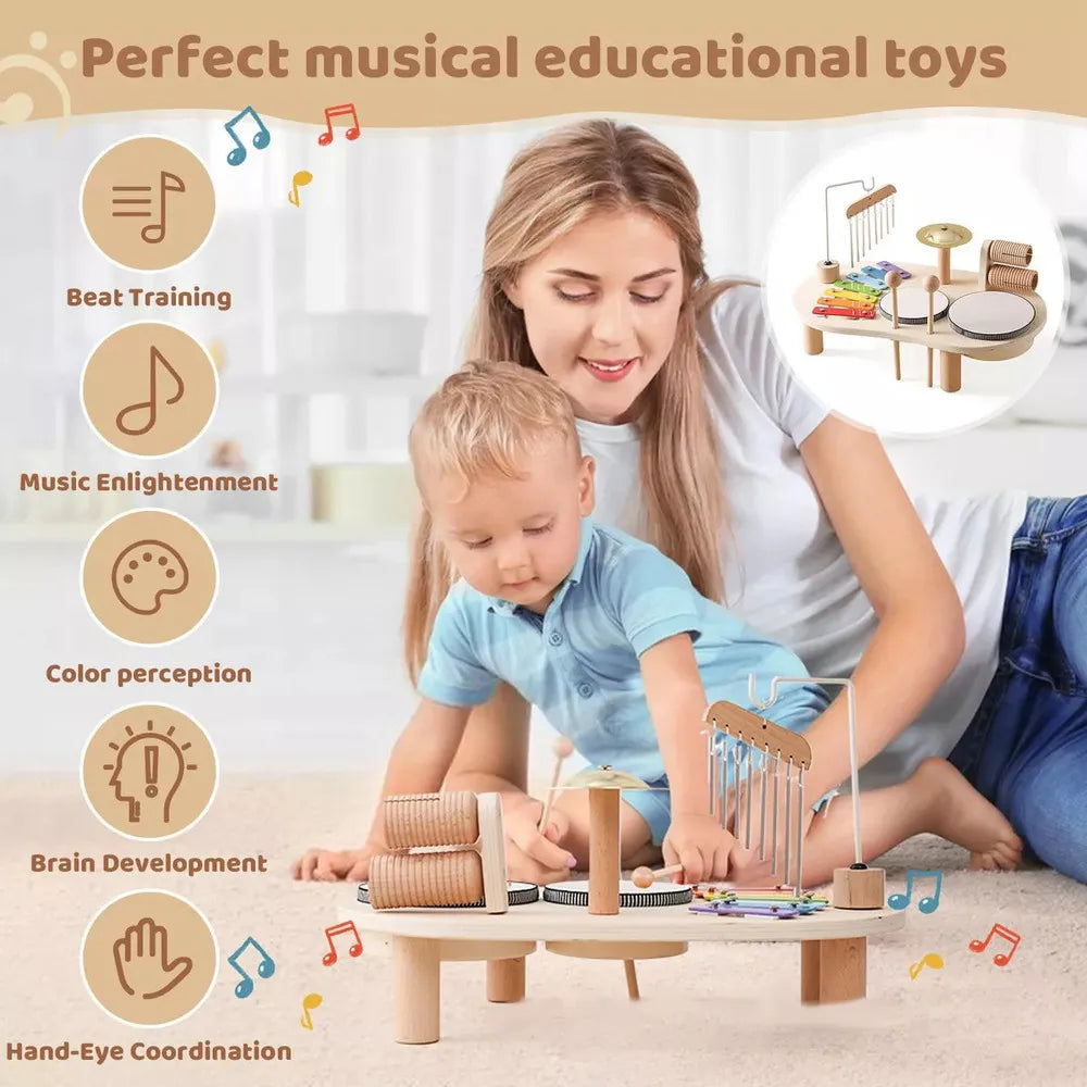 Montessori Wooden Childrens Drum Set | Natural, Non-Toxic & Ideal for Early Childhood Music Development