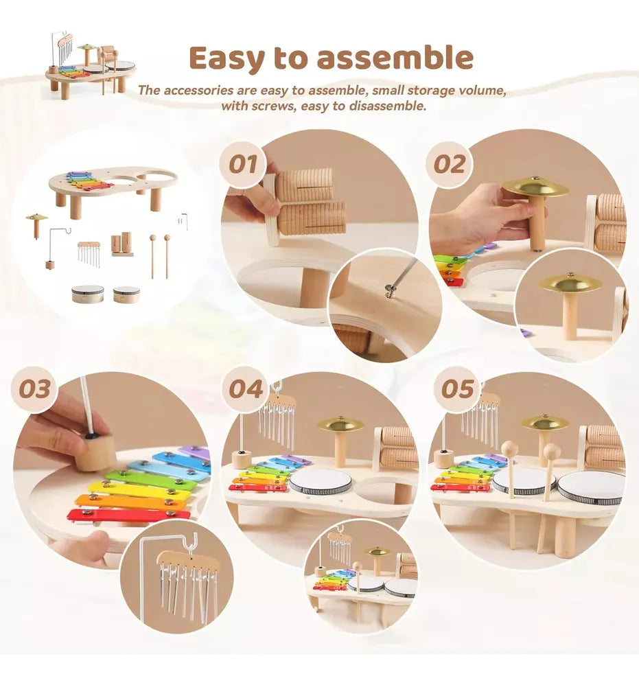 Montessori Wooden Childrens Drum Set | Natural, Non-Toxic & Ideal for Early Childhood Music Development