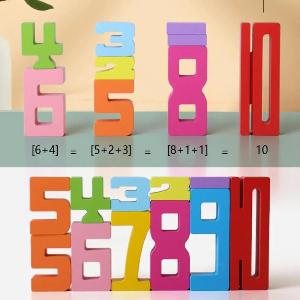 Wooden Number Stacking Blocks | Eco-Friendly, Colorful Learning Aid for Toddlers 3-5 Years