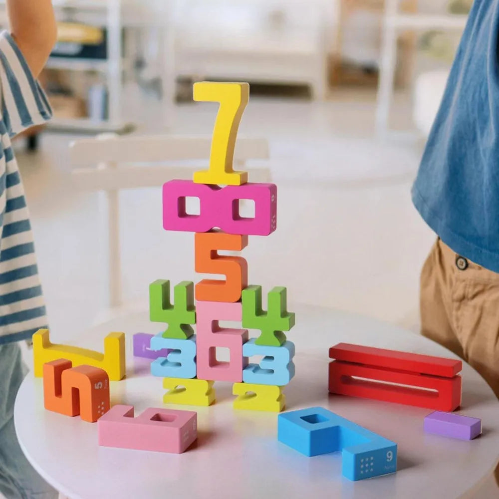 Wooden Number Stacking Blocks | Eco-Friendly, Colorful Learning Aid for Toddlers 3-5 Years