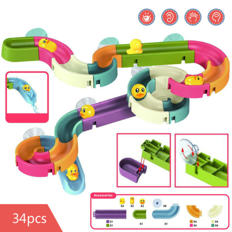 Sensory Bath Toy for Toddlers – Duck Slide Water Track with Moving Ducks for Fun Cause-and-Effect Play