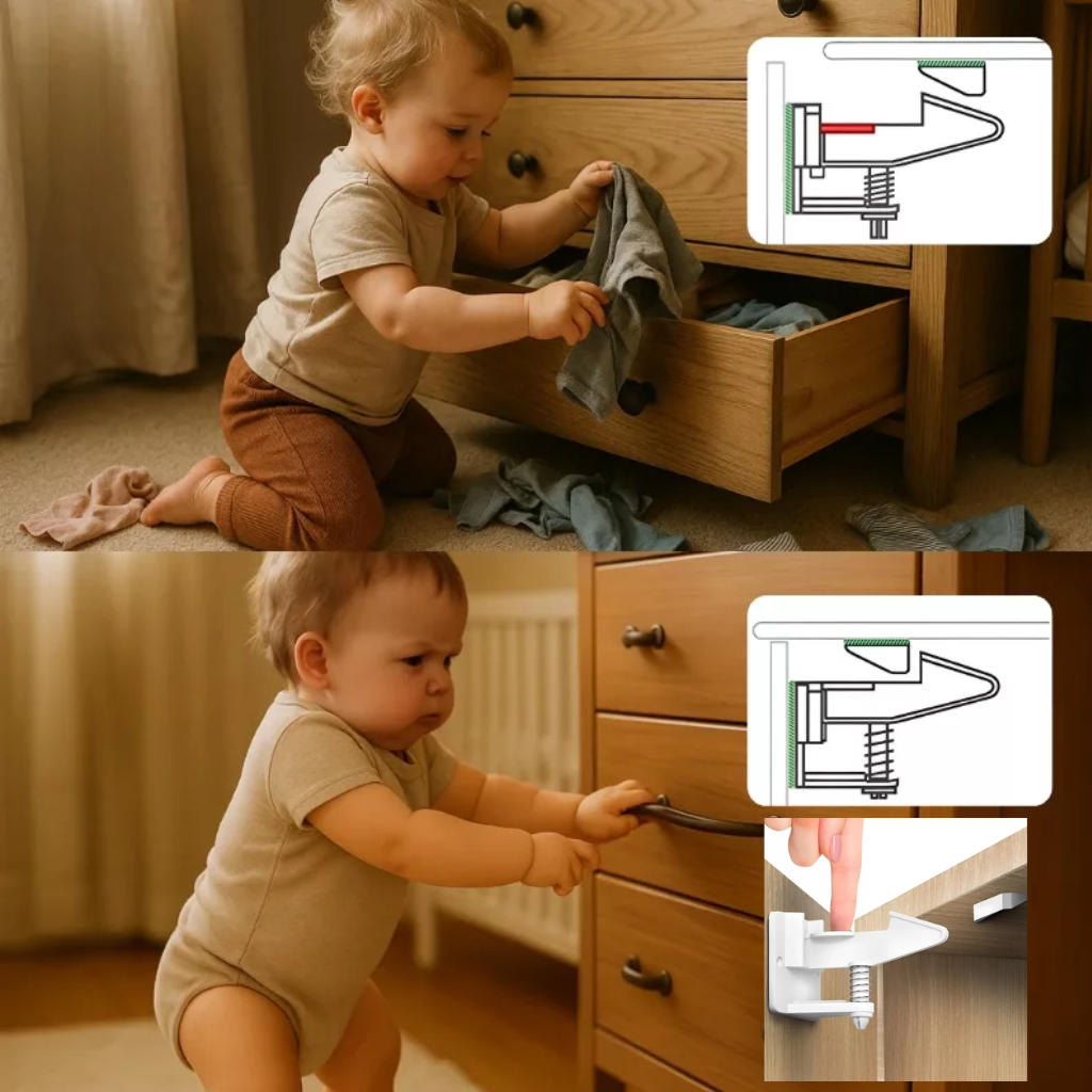 Invisible Child-Proof Cabinet Locks | 10pcs, Easy Peel & Stick Installation for Kitchen and Living Room Safety