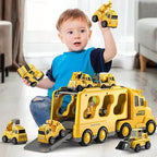 Double-Layer Truck Playset | Fire & Construction Vehicle with Mini Vehicles and Music Function for Kids Aged 3+