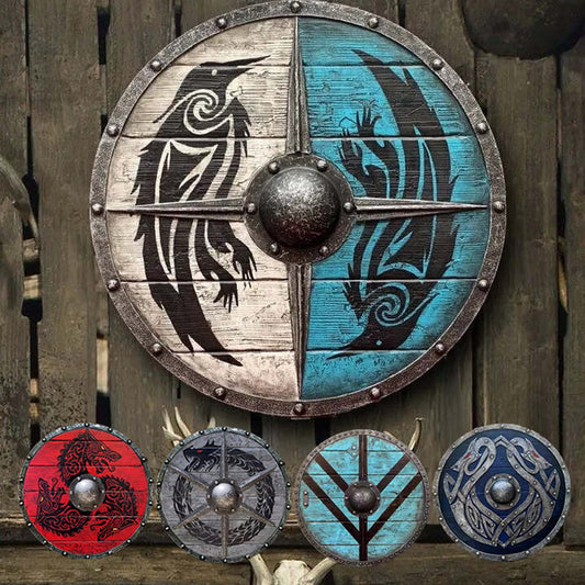 Double Ravens Personalized Viking Shield | Battleworn Design for Home Decor & Collectors