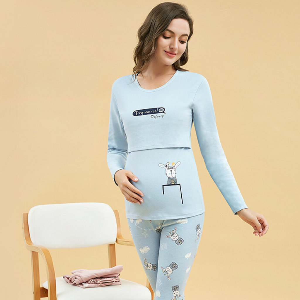 Maternity Pajamas for Women | Stretchy, Breathable Fabric with Effortless Nursing Access for Pregnancy & Nighttime Feedings