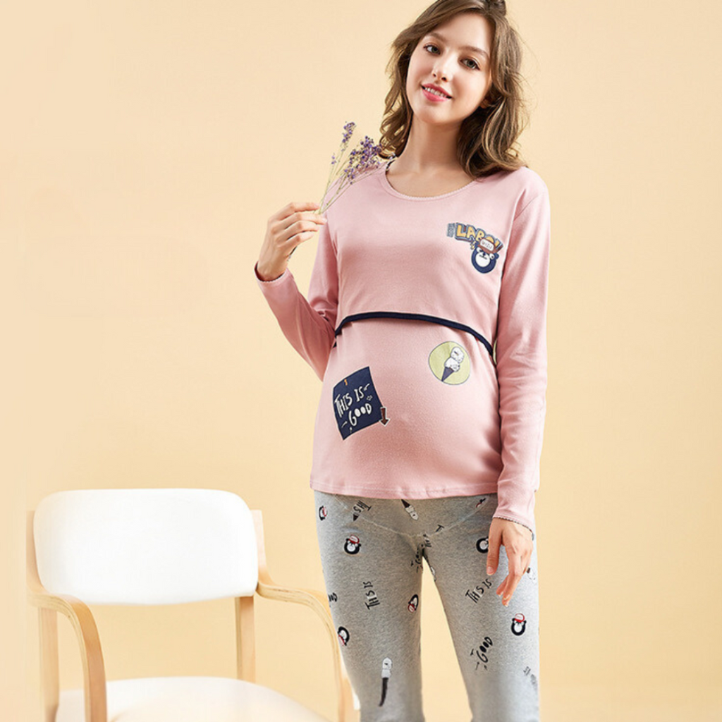 Maternity Pajamas for Women | Stretchy, Breathable Fabric with Effortless Nursing Access for Pregnancy & Nighttime Feedings