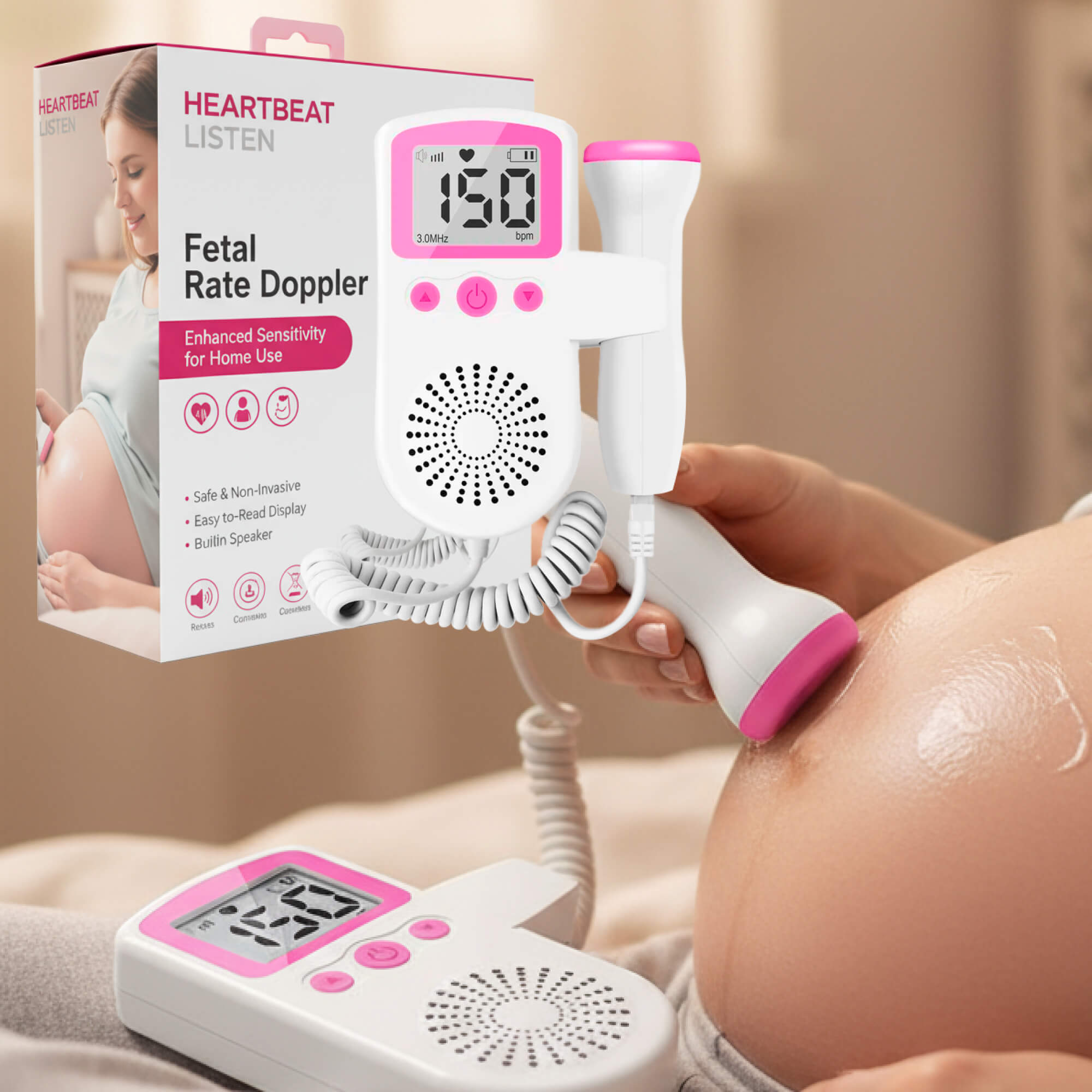Fetal Heart Rate Doppler with Enhanced Sensitivity - Clear and Precise Heartbeat Readings for Expecting Parents to Stay Connected with Their Baby
