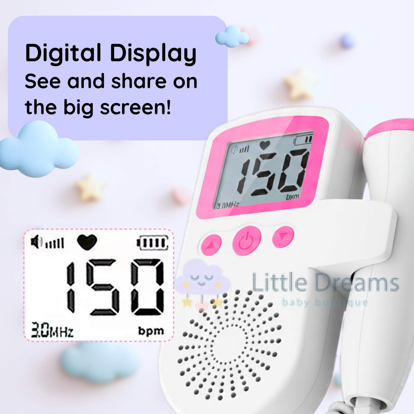 Fetal Heart Rate Doppler with Enhanced Sensitivity - Clear and Precise Heartbeat Readings for Expecting Parents to Stay Connected with Their Baby