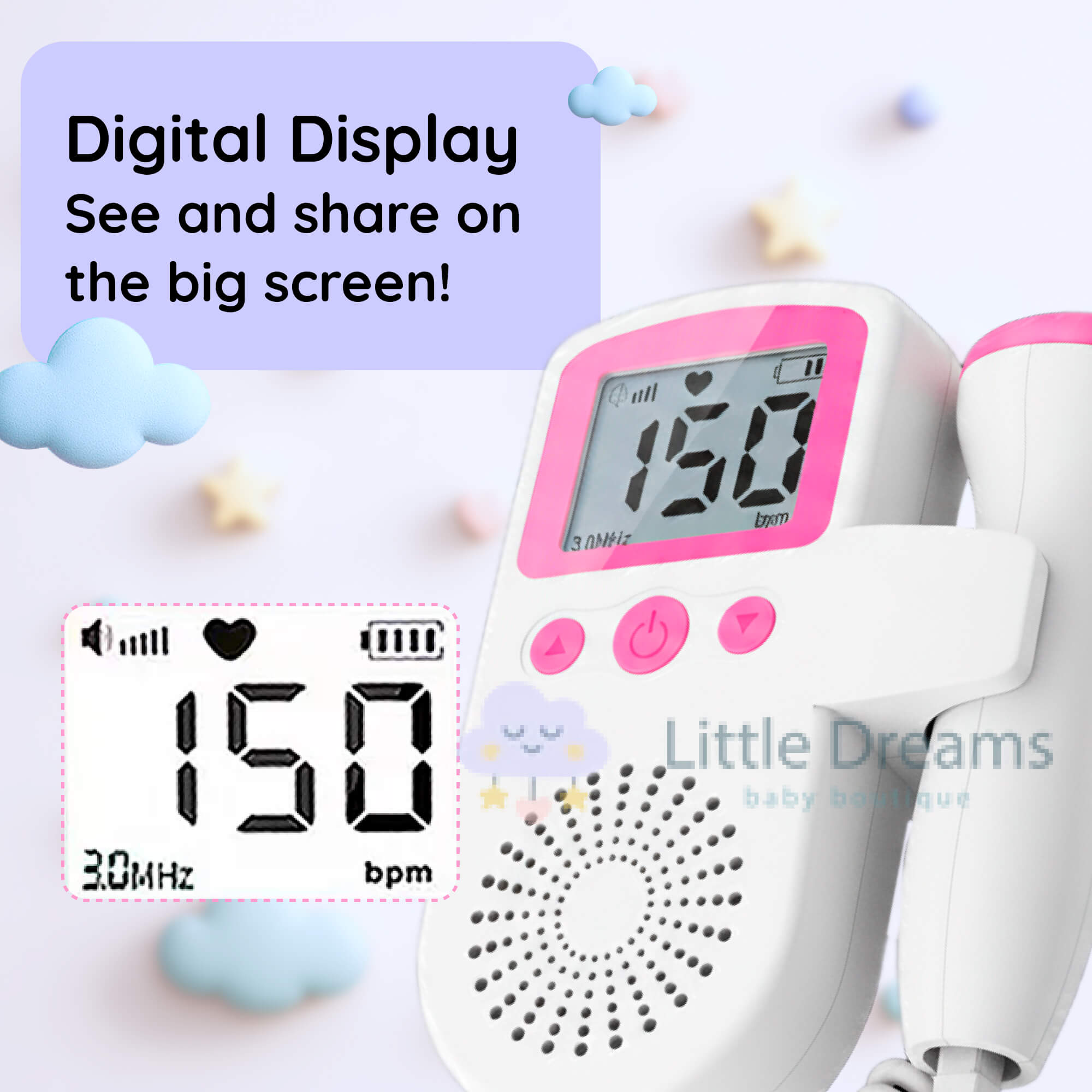 Fetal Heart Rate Doppler with Enhanced Sensitivity - Clear and Precise Heartbeat Readings for Expecting Parents to Stay Connected with Their Baby