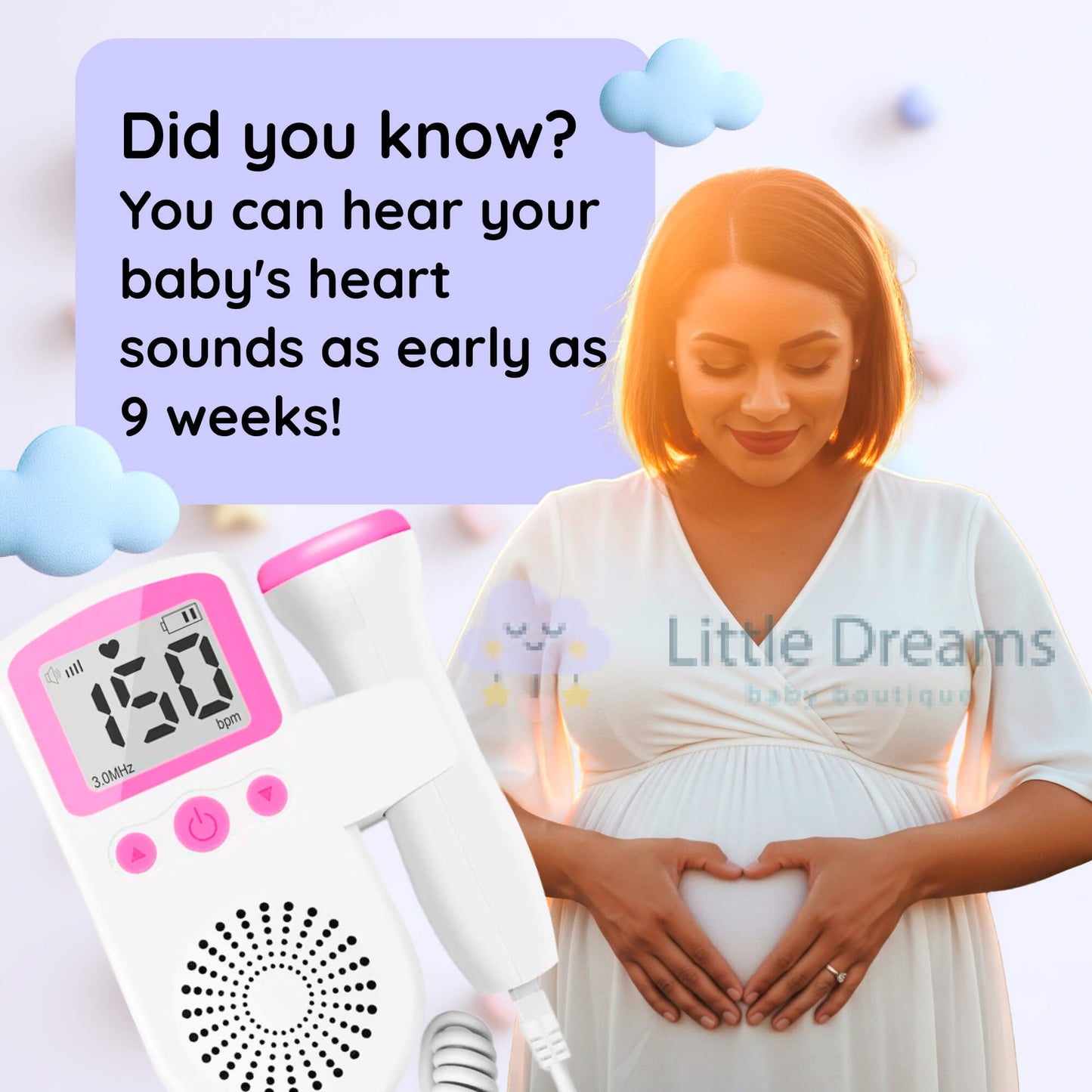 Fetal Heart Rate Doppler with Enhanced Sensitivity - Clear and Precise Heartbeat Readings for Expecting Parents to Stay Connected with Their Baby