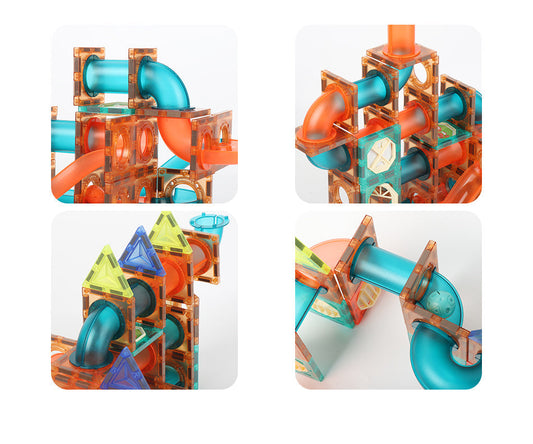 DIY Magnetic Magna Tiles Marble Run Track Wheel Building Toys Educational Toys for 6 Years Old
