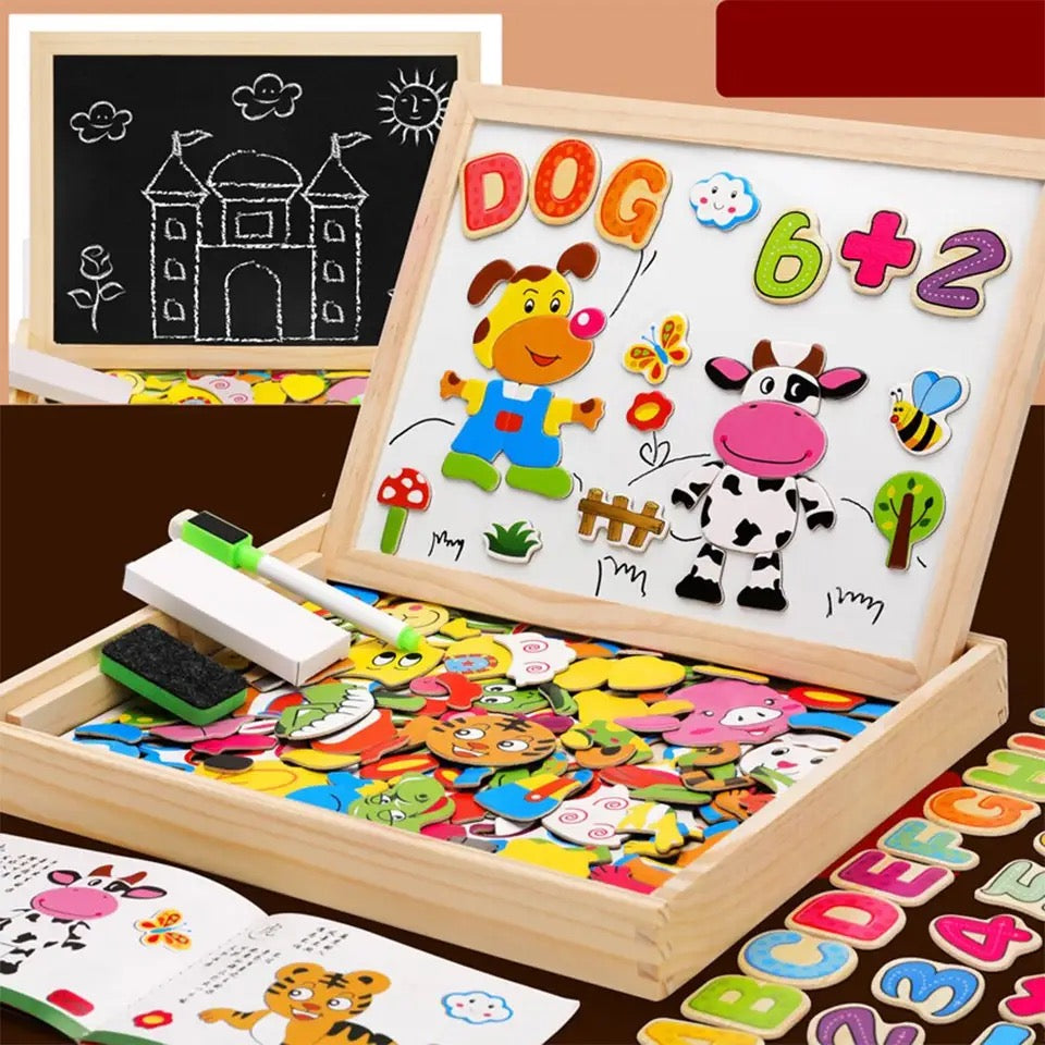 2-in-1 Wooden Drawing Board for Children | Magnetic Whiteboard & Chalkboard | Portable Educational Toy for Creative Play