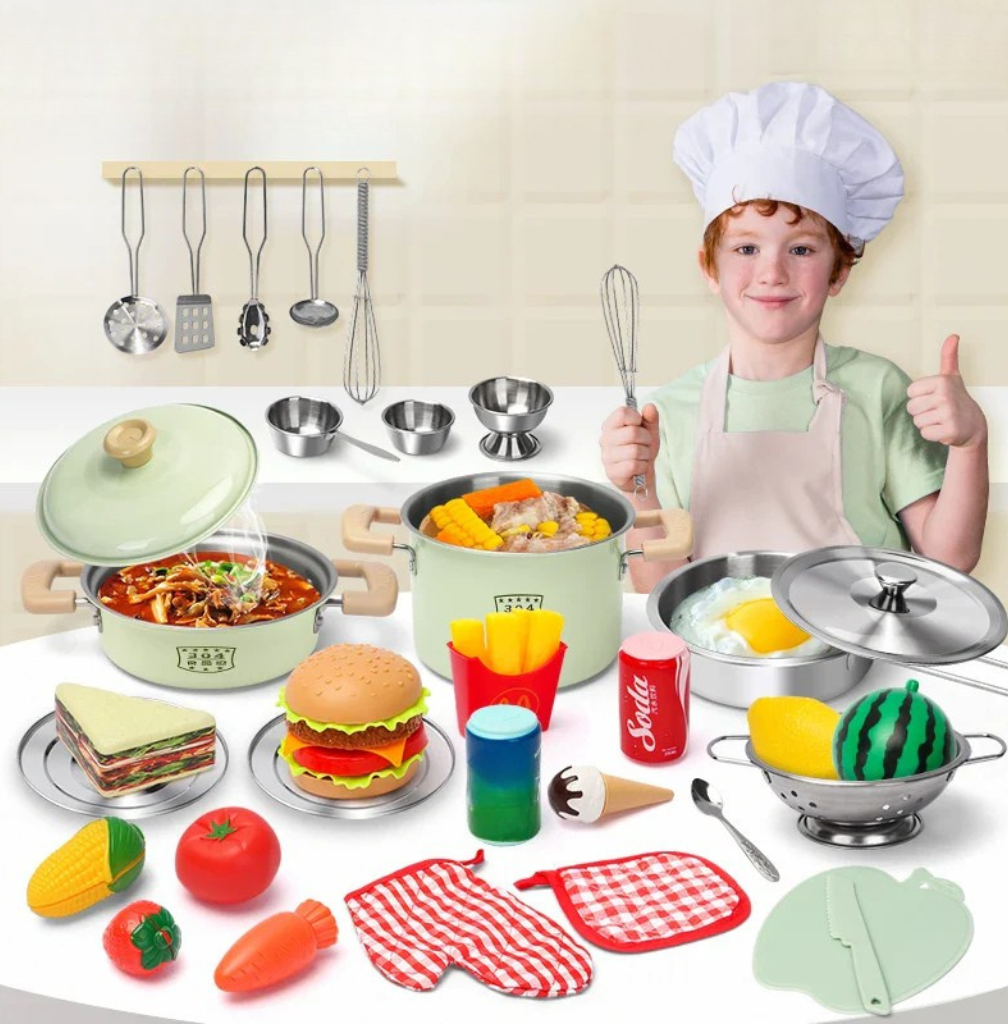 Montessori Kitchen Tools Toy Set | Children's Kitchen Includes Cookware, Fruit Bowl & Soup Ladle for Creative Play and Learning Experience