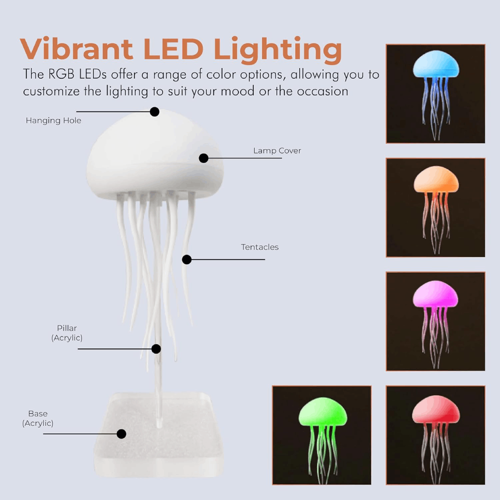 LED Jellyfish Lamp | Colour-Changing RGB Night Light with Voice Activation, for Home Ambience and Kids’ Room Decor