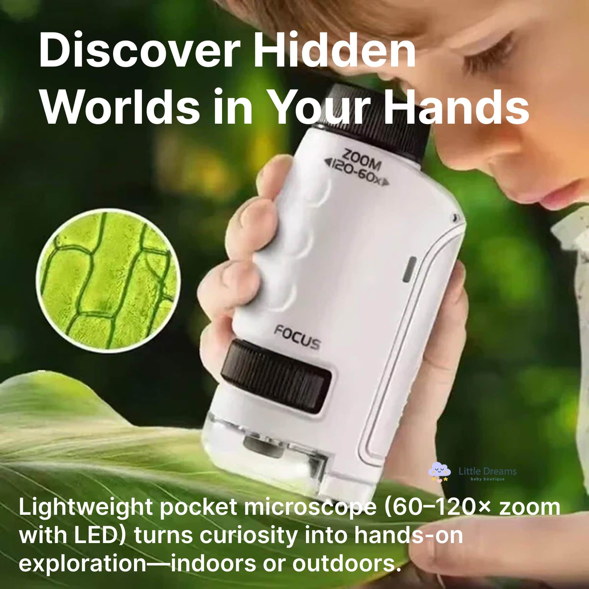 Kids Portable Microscope | 60-120x Magnification with LED Light for STEM Learning and Nature Exploration