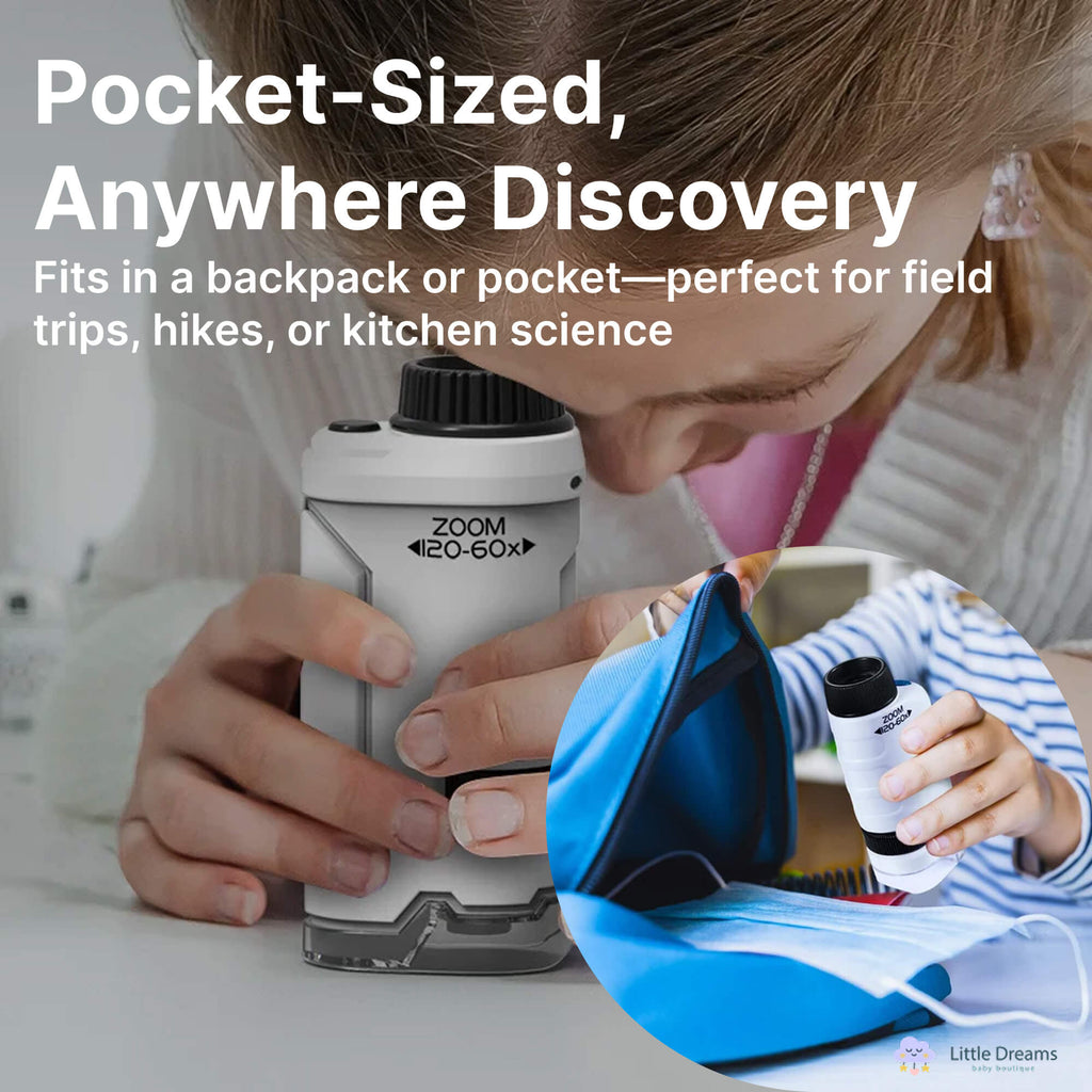 Kids Portable Microscope | 60-120x Magnification with LED Light for STEM Learning and Nature Exploration