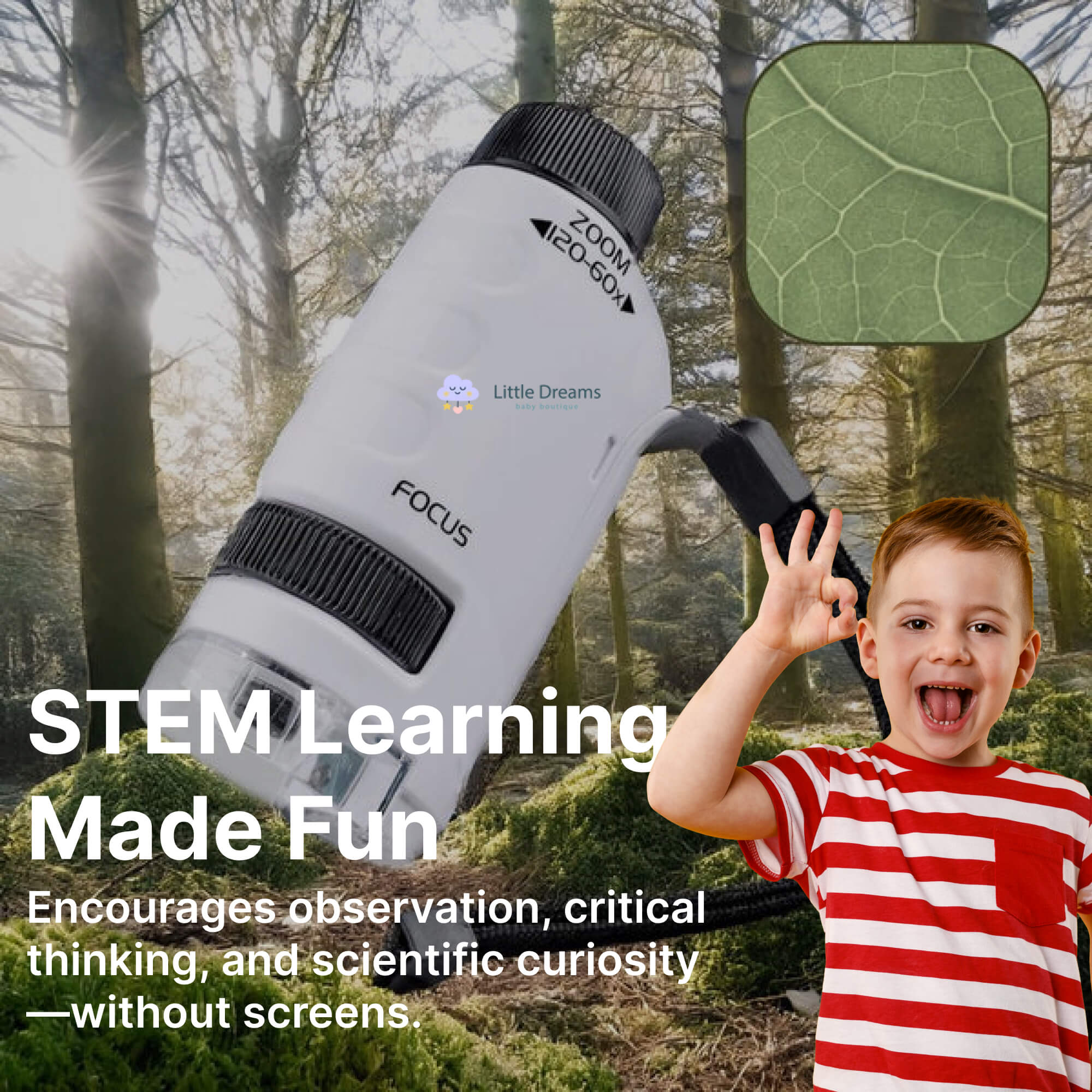 Kids Portable Microscope | 60-120x Magnification with LED Light for STEM Learning and Nature Exploration
