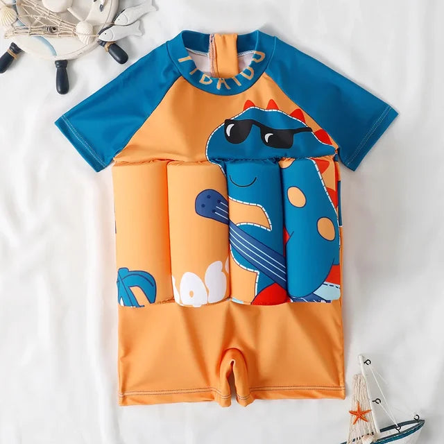 Kids Buoyancy Floating Swimsuit | Cartoon Print, Rash Guard Protection & One-Piece Design for Safe Swimming Fun