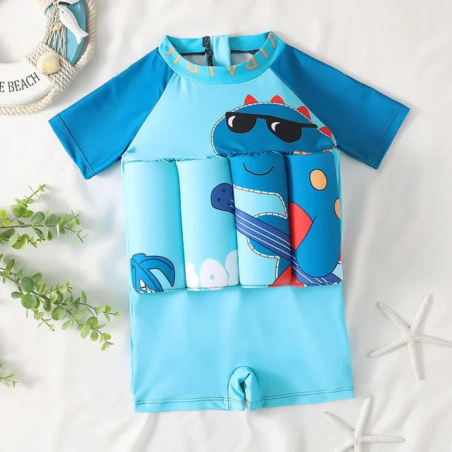 Kids Buoyancy Floating Swimsuit | Cartoon Print, Rash Guard Protection & One-Piece Design for Safe Swimming Fun