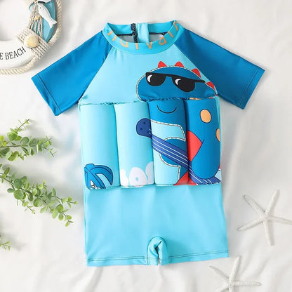 Kids Buoyancy Floating Swimsuit | Cartoon Print, Rash Guard Protection & One-Piece Design for Safe Swimming Fun
