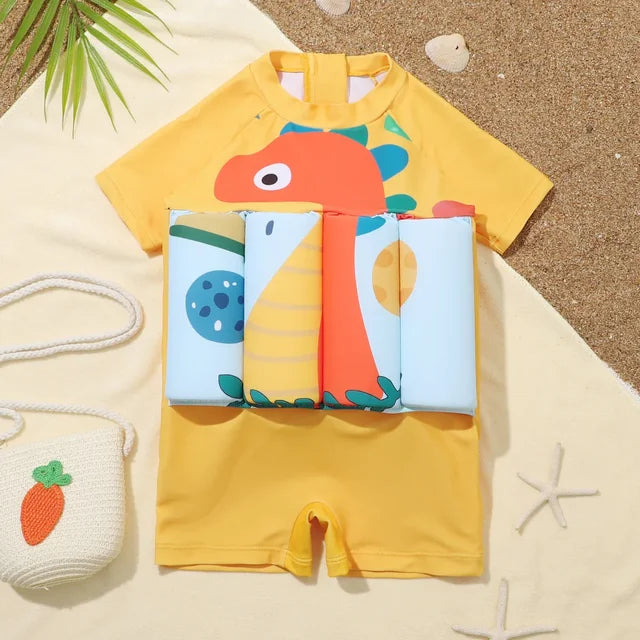 Kids Buoyancy Floating Swimsuit | Cartoon Print, Rash Guard Protection & One-Piece Design for Safe Swimming Fun