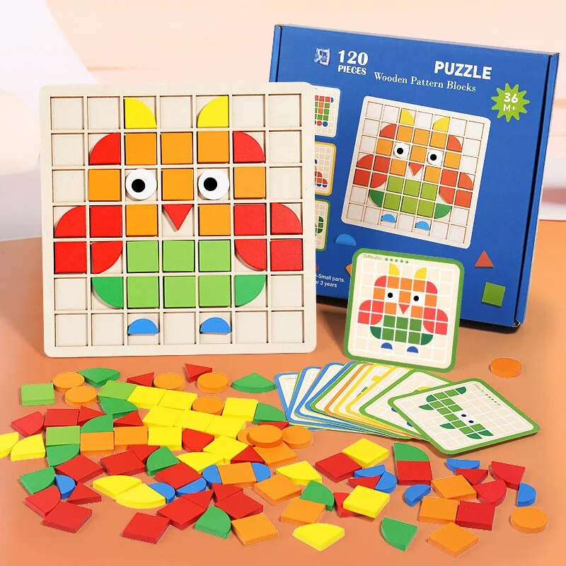 Interactive Montessori Learning Puzzle | Safe, Non-Toxic Wooden Blocks for Cognitive Development & Shape Recognition for Ages 3-5+