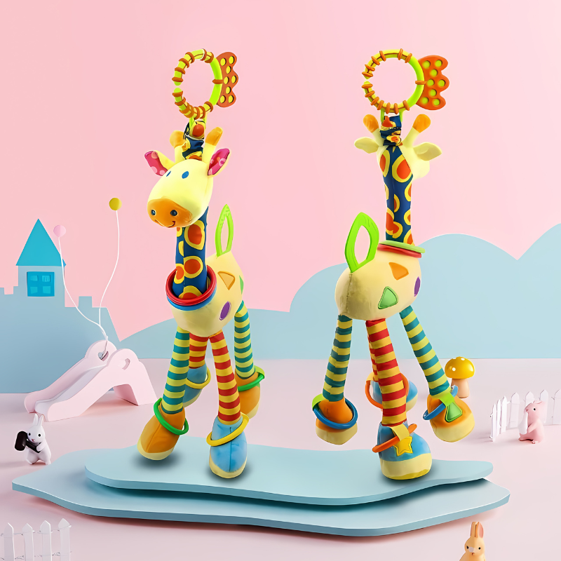 Teething Sensory Rattle | Soothing Giraffe Design with Gentle Chimes for Babies 0-2 Years, Enhances Hearing & Grasping Skills