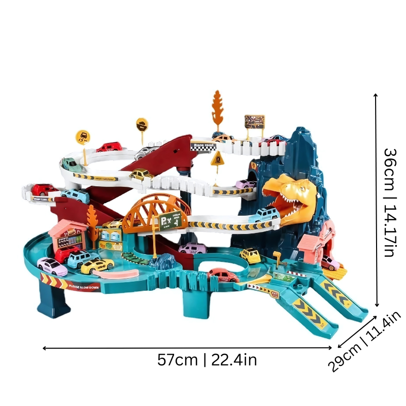 Multi-Level Dinosaur Race Track | Hands-On Assembly, Boosts Motor Skills & Teaches Traffic Safety for Kids Ages 3-5